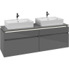 VILLEROY & BOCH Legato závesná skrinka pod dve umývadlá na dosku, 4 zásuvky, s LED osvetlením, 1600 x 500 x 550 mm, Glossy Grey, B677L0FP