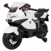 Detský elektrický motocykel BMW K1300S biely s pomocnými kolieskami a zvukmi