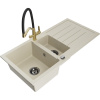 Mexen Andres žulový drez 1,5-komorový s odkvapkávačom a kuchynskou batériou Duo, béžový - 6515-69-671701-57-B