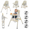 Detská stolička na kŕmenie 4v1 s popruhmi, podnos, béžová +