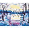Maľovanie podľa čísel Zimný les s výhľadom na rieku, 80x100 cm, vypnuté plátno na rám (6044883)