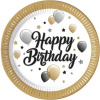 Procos Papierové taniere Happy Birthday zlaté okraje 23 cm 8 ks