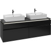 VILLEROY & BOCH Legato závesná skrinka pod dve umývadlá na dosku, 4 zásuvky, s LED osvetlením, 1600 x 500 x 550 mm, Black Matt Lacquer, B677L0PD