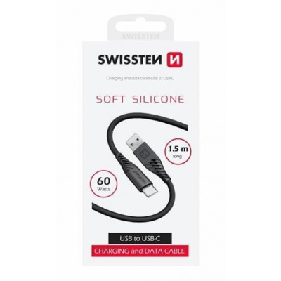 Swissten 71531010 dátový USB-C, 60W / 3A / 1x USB-A(M) / 1x USB-C(M), 1,5m, černý