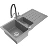 Mexen Andres žulový drez s 1,5 komorou a odkvapkávačom a kuchynskou batériou Duo, sivý - 6515-71-671701-07