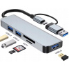 ROZDEĽOVAČ PORTOV HUB, ROZBOČOVAČ USB/USB-C 3.0 ->3xUSB/SD OTG ALUMINIUM