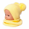 BABY NELLYS Zimná pletená čiapka + nákrčník - žltá s brmbolcami Baby Nellys