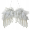 Vianočná závesná dekorácia biele anjelské krídla s perím - 20x17 cm
