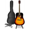 Max SoloJam Westernová akustická gitara s gitarovým stojanom a opierkou nôh - Farba Sunburst