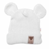 Baby Nellys Pletená bavlněná čiapka s uškami dvojvrstvová biela