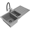 Mexen Andres granitový drez 1,5-komorový s odkvapkávačom a kuchynskou batériou Duo, sivý - 6515-71-671701-07-B