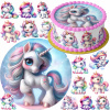 SADA JEDLÝ OBRÁZOK NA TORTU 20 CM + 23 POSTÁV - JEDNOROŽEC UNICORN + MENO TEXT