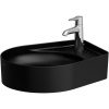 LAUFEN Val asymetrická umývadlová misa s otvorom, s prepadom, odkladacia plocha vpravo, 500 x 400 mm, matná čierna, H8122817161041