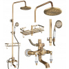 Sprchový set do kúpeľne, nástenný, zlatý retro, dažďová sprcha, mosadz