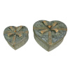 Clayre & Eef 2ks dekoračné antik plechové boxy srdca s mašľami - 24*22*14 / 18*16*11 cm - Clayre & Eef