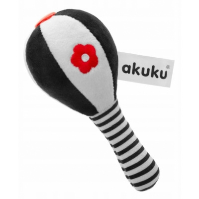 Plyšová hračka s hrkálkou Akuku - Palička , čierno/biela