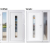 Dvojkrídlové vchodové dvere plastové Soft Hana+Sklo Nisip, Biela/Biela, 150x200 cm, pravé