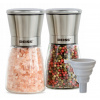 Deiss 2-dielna sada mlynčekov na soľ a korenie – nerezová oceľ, keramický mechanizmus, sklenená nádobka + lievik