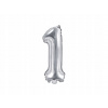 PartyDeco Fóliový balón Mini Číslo 1 strieborný 35cm