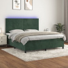 vidaXL Posteľný rám boxsping matrac a LED tmavozelený 160x200 cm zamat - Zelená - 159768-160490