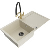 Mexen Leo granitový drez s 1 komorou s odkvapkávačom a kuchynskou batériou Duo, béžový - 6501-69-671701-57-B