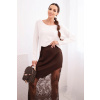 Legínovo Dámska viskózová sukňa s čipkou hnedá Farba: Hnedá, Veľkosť: UNI