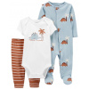 CARTERS CARTER'S Set 3dielny body kr. rukáv, overal, tepláky Blue Dino chlapec LBB NB/veľ. 56