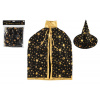 Teddies Klobúk čarodejnícky + plášť pre deti priemer 38cm čierno-zlatý