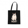 Huh? - biela mačka - taška s potlačou - Tričkový | Čierna