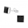 Amonisimo Strieborné náušnice štvorec 6253 - Zirkonia Black Jantar