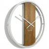 Okrúhle nástenné hodiny LOFT OVAL s dubovým drevom 50 cm – biele