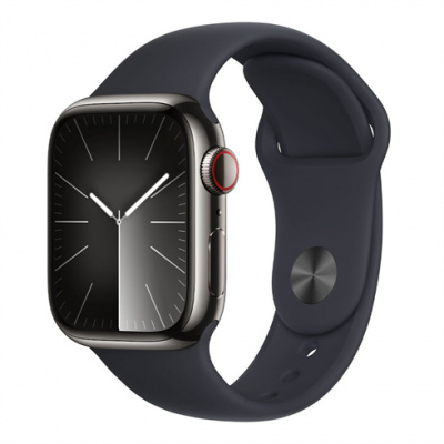 APPLE Watch SERIES 9 GPS + Cellular, 45mm Graphite Stainless Steel Case with Midnight Sport Band - M/L (MRMW3QC/A)