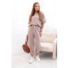 Legínovo Dámsky set z maslovitej viskózy s krátkym rukávom a nohavicami béžový Farba: Tmavobéžová, Veľkosť: UNI