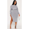 Šedý dvojdielny set s midi šatami a pleteným svetrom #Veľkosť 3XL Farba Šedá