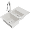 Mexen Gaspar, 1,5-komorový granitový drez 737x475x177 mm a drezová batéria Elia, biela, 6507-20-670101-00