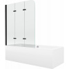 Mexen Cube obdĺžniková vaňa 180 x 80 cm s obkladom a 3-krídlovou zástenou 120 cm, transparentnéné, čierna - 550518080X9012037000