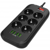 COLORWAY Predlžovací napájací prívod/ 6x Schuko/ 4x USB 5V / kábel 2m
