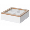 BIELA MDF KRABIČKA S PREHRADKAMI NA DROBNOSTI, 20 x 20 x 7 cm, S VIEČKOM