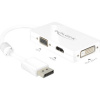 Delock 62655 DisplayPort / VGA / HDMI / DVI adaptér [1x zástrčka DisplayPort - 1x VGA zásuvka, HDMI zásuvka, DVI zásuvka 24+1-pólová] biela s feritovým jadrom; 62655