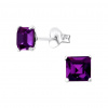 Amonisimo Strieborné náušnice štvorec 6mm 6254 - Kryštáľ Amethyst