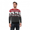 Feziakuk Pánsky vianočný sveter so sobmi – červeno-modrý sveter s vločkami a severským vzorom Veľkosť: XL