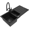 Mexen Andres granitový drez 1,5-komorový s odkvapom a kuchynskou batériou Duo, čierny - 6515-77-671701-70-B