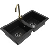 Mexen Mario dvojkomorový žulový kuchynský drez s kuchynskou batériou Telma, čierny - 6504-77-670200-50-B