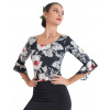 Happy Dance, Kvetinová blúzka na flamenco E4754, čierna s bielymi kvetmi 52