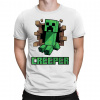 Creeper - pánske tričko s potlačou pre fanúšikov hry Minecraft - Tričkový | S | Biela | Pánske tričko