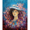 Dievča v klobúku - bezrámový - Vladimír Semančík - originálny, ručne maľovany obraz M (do veľkosti 65x65cm) Viac farieb