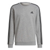 adidas Essentials 3-Stripes Fleece Sweatshirt Mens MedGrey/White 2XL