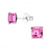 Amonisimo Strieborné náušnice štvorec 6mm 6254 - Kryštáľ Rose