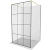 Mexen Kioto, sprchová zástena Walk-In 100 x 200 cm, 8mm sklo čierny vzor, zlatý matný profil, 800-100-002-55-77