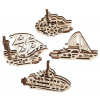 Ugears 3D dřevěné mechanické puzzle 4 mechanické přívěšky Plavidla